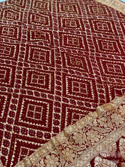 Maroon Bandhej in Pure Georgette