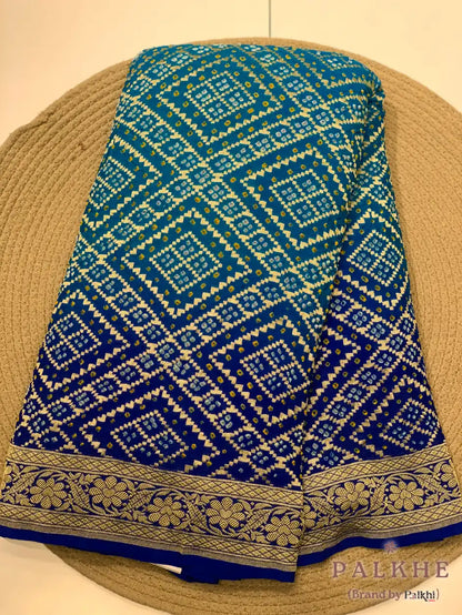 Blue & Royal Blue Bandhej in Pure Georgette