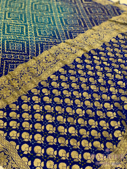 Blue & Royal Blue Bandhej in Pure Georgette