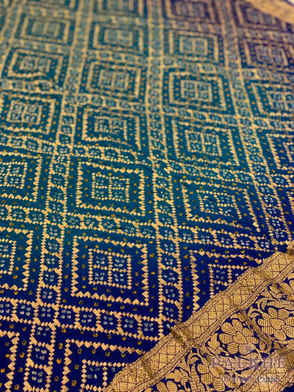 Blue & Royal Blue Bandhej in Pure Georgette
