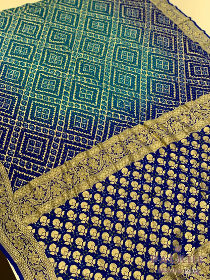 Blue & Royal Blue Bandhej in Pure Georgette