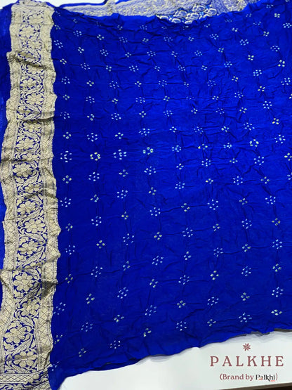 Blue & Royal Blue Bandhej in Pure Georgette