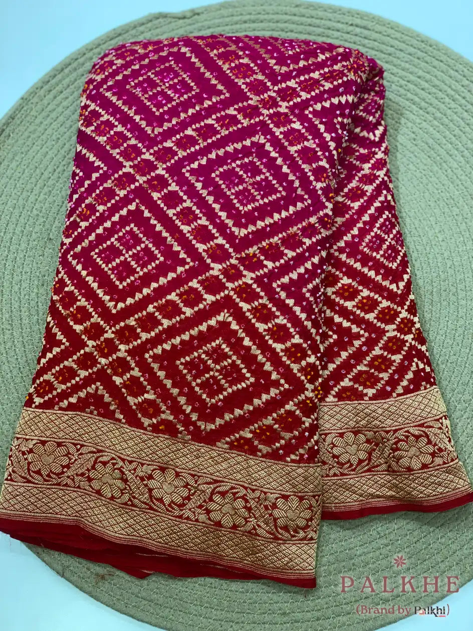 Pink & Maroon Bandhej in Pure Georgette