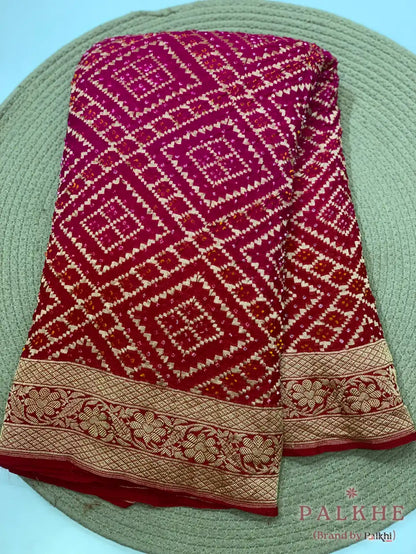 Pink & Maroon Bandhej in Pure Georgette