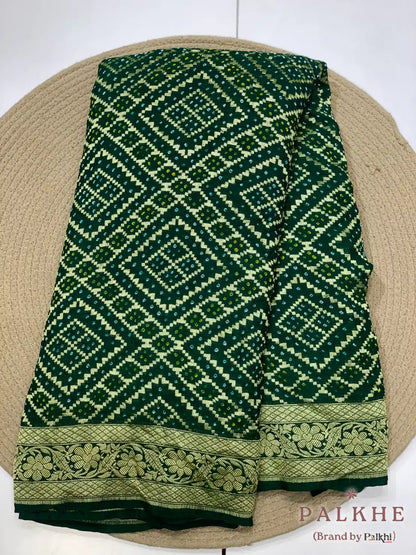 Bottle Green Bandhej in Pure Georgette