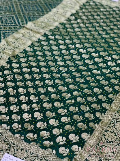 Bottle Green Bandhej in Pure Georgette