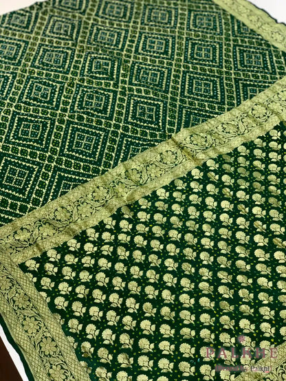 Bottle Green Bandhej in Pure Georgette