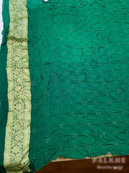 Bottle Green Bandhej in Pure Georgette