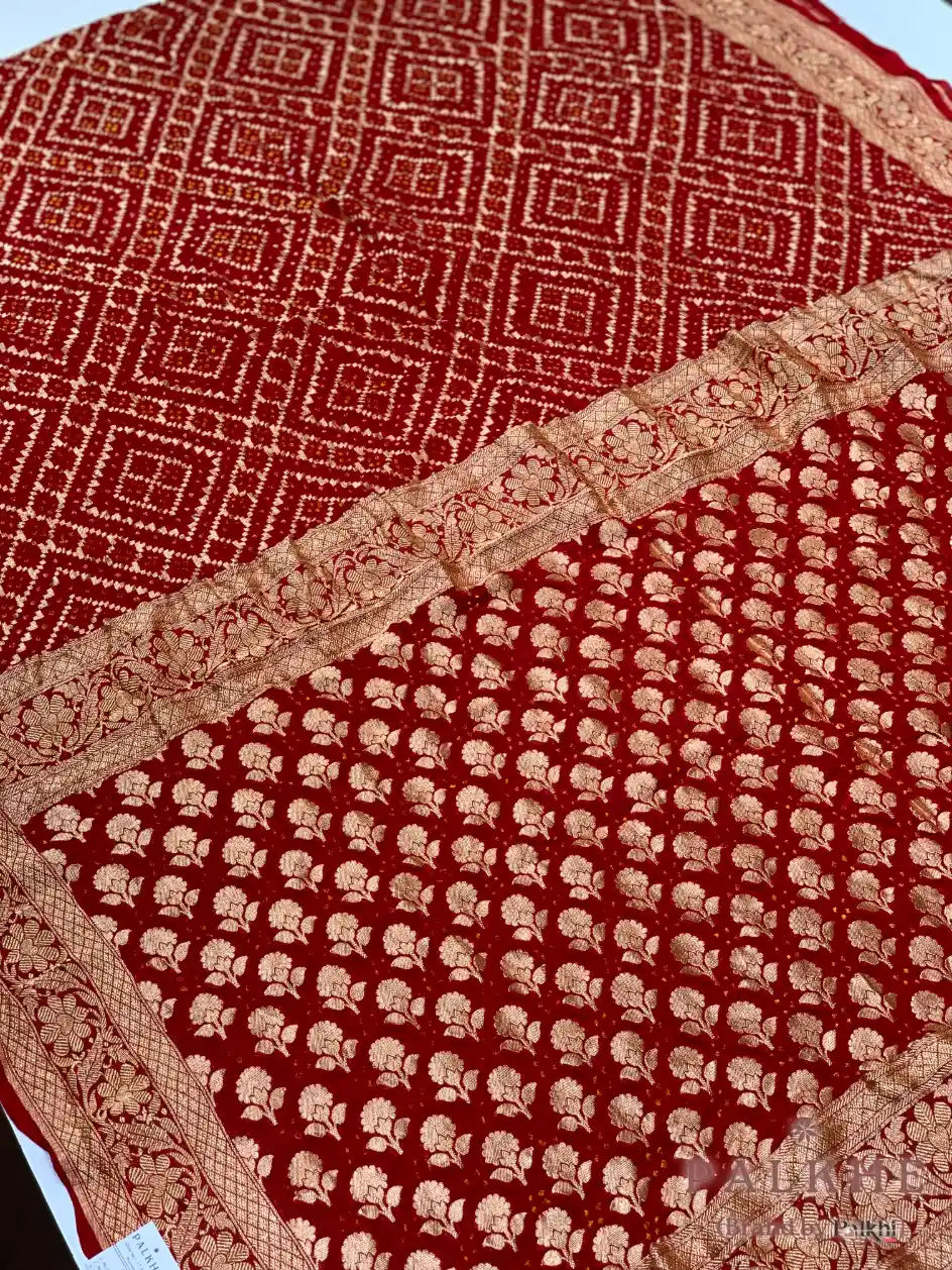 Orange Bandhej in Pure Georgette