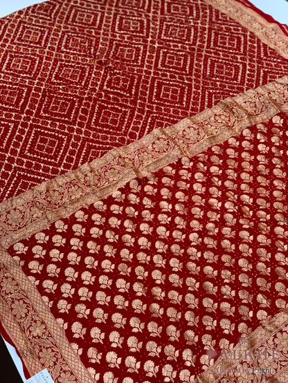 Orange Bandhej in Pure Georgette