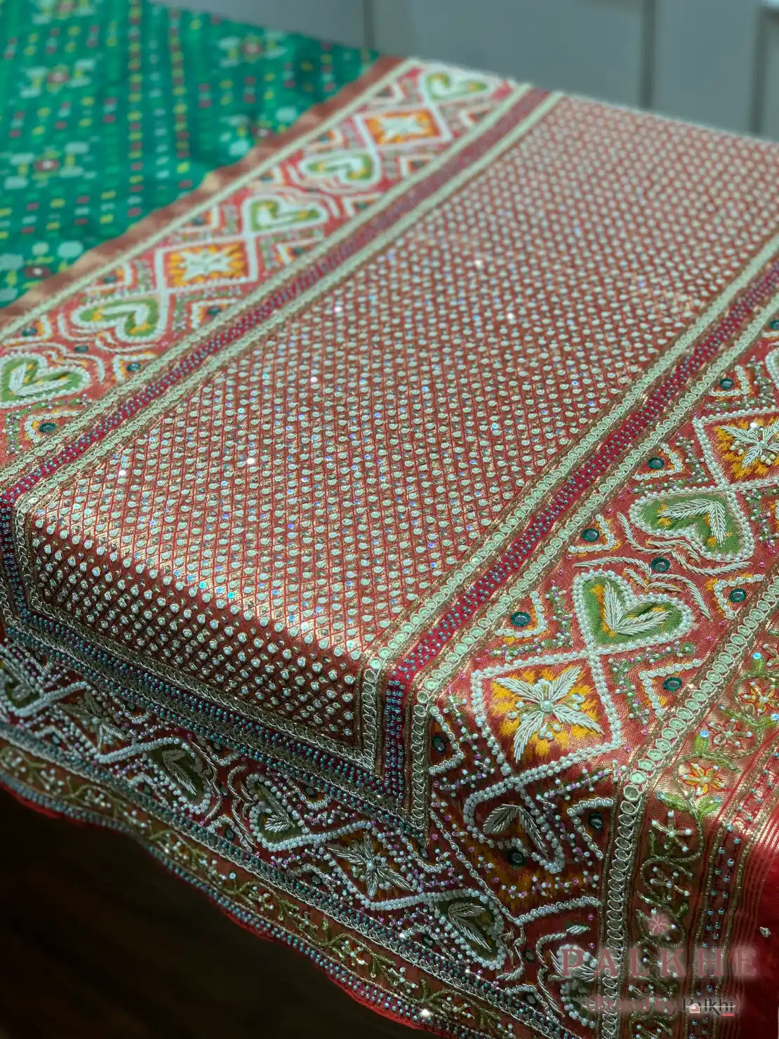 Green Silk Patola x Hand Embroidery