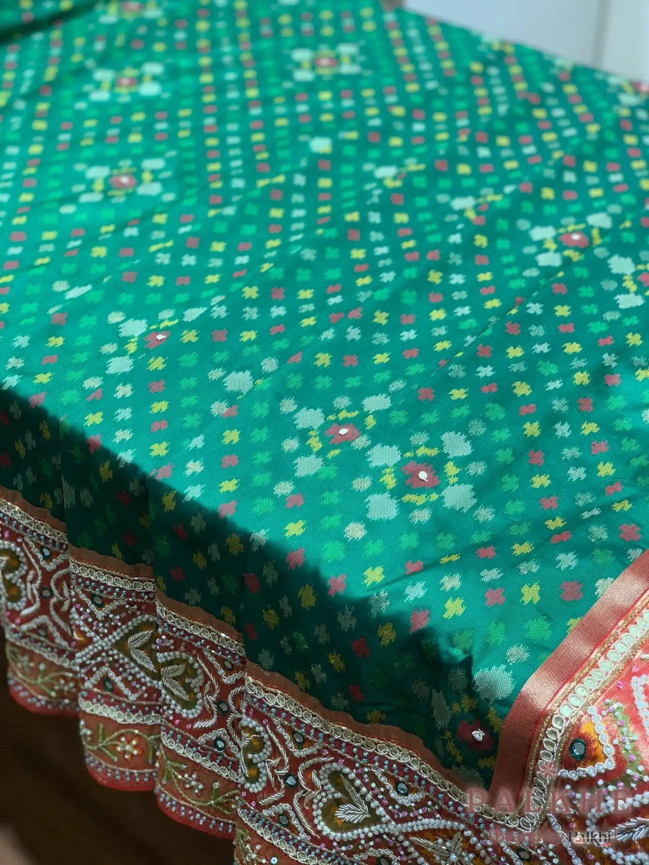 Green Silk Patola x Hand Embroidery