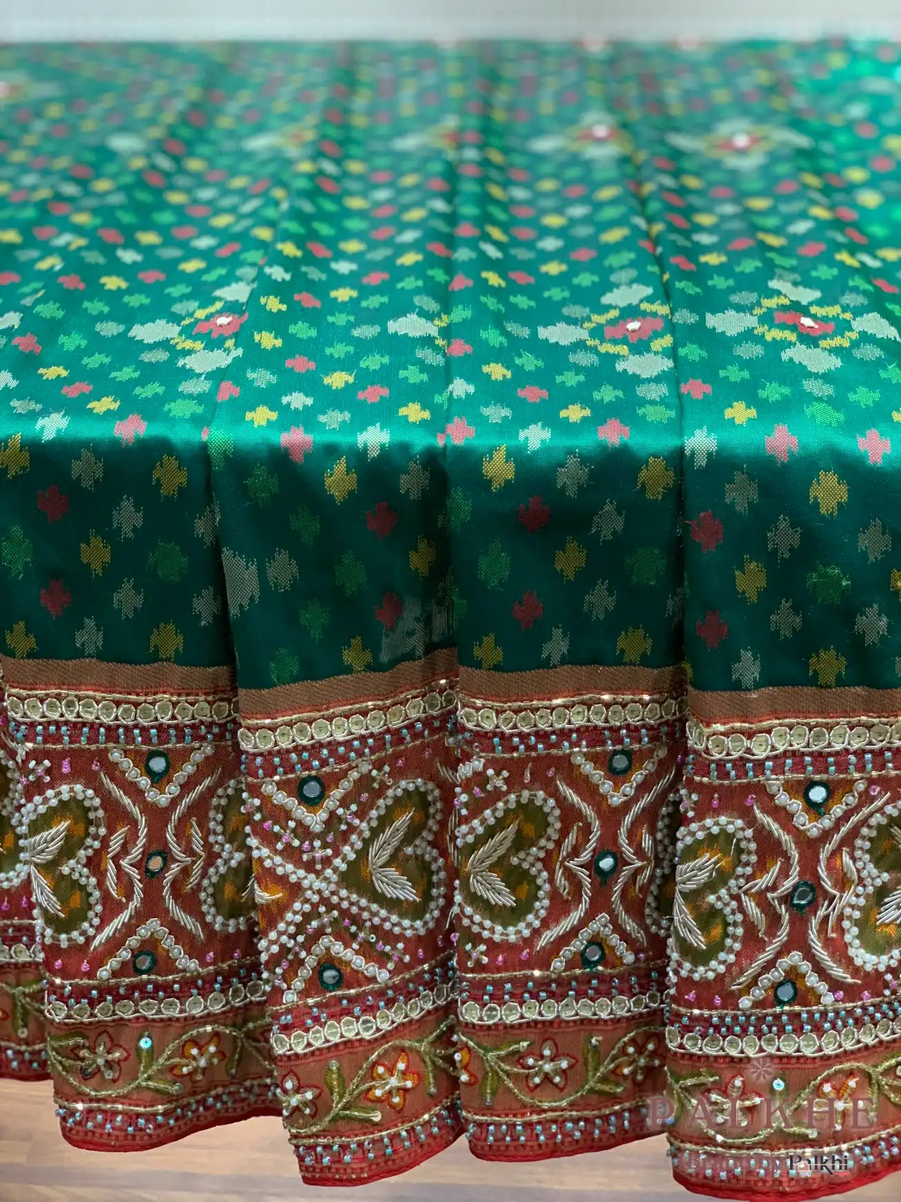 Green Silk Patola x Hand Embroidery