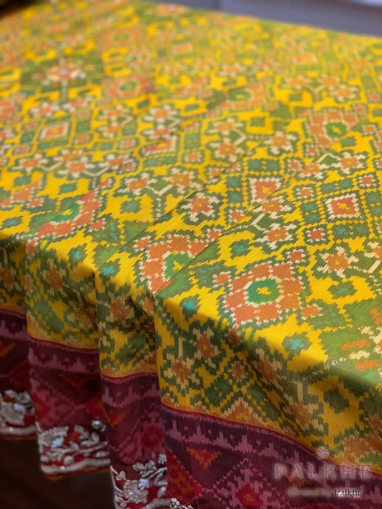 Yellow Silk Patola x Hand Embroidery