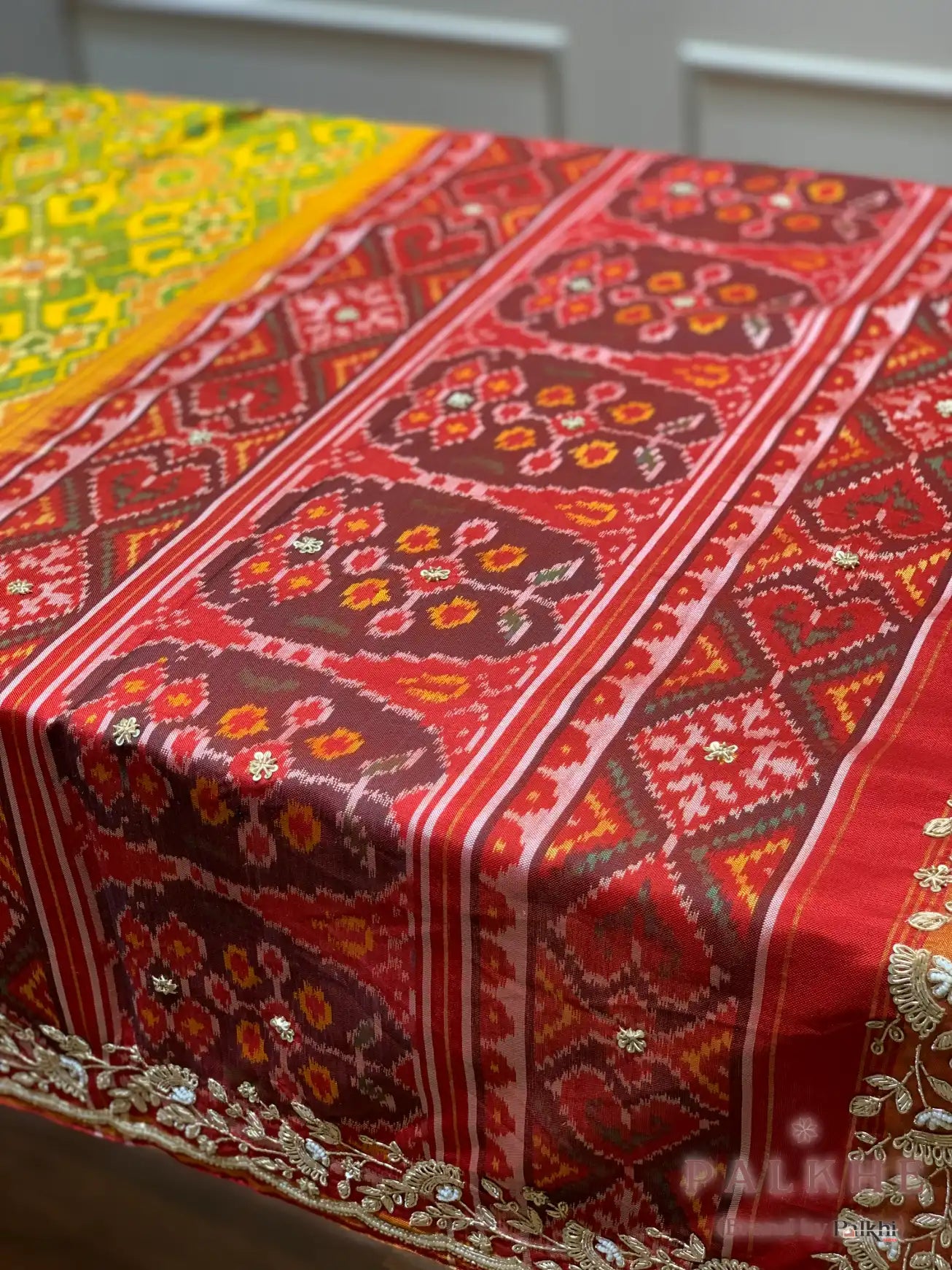 Yellow Silk Patola x Hand Embroidery