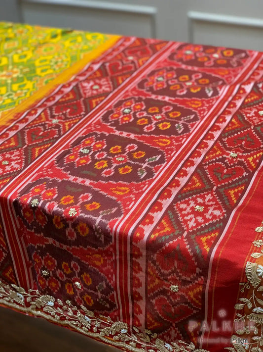 Yellow Silk Patola x Hand Embroidery