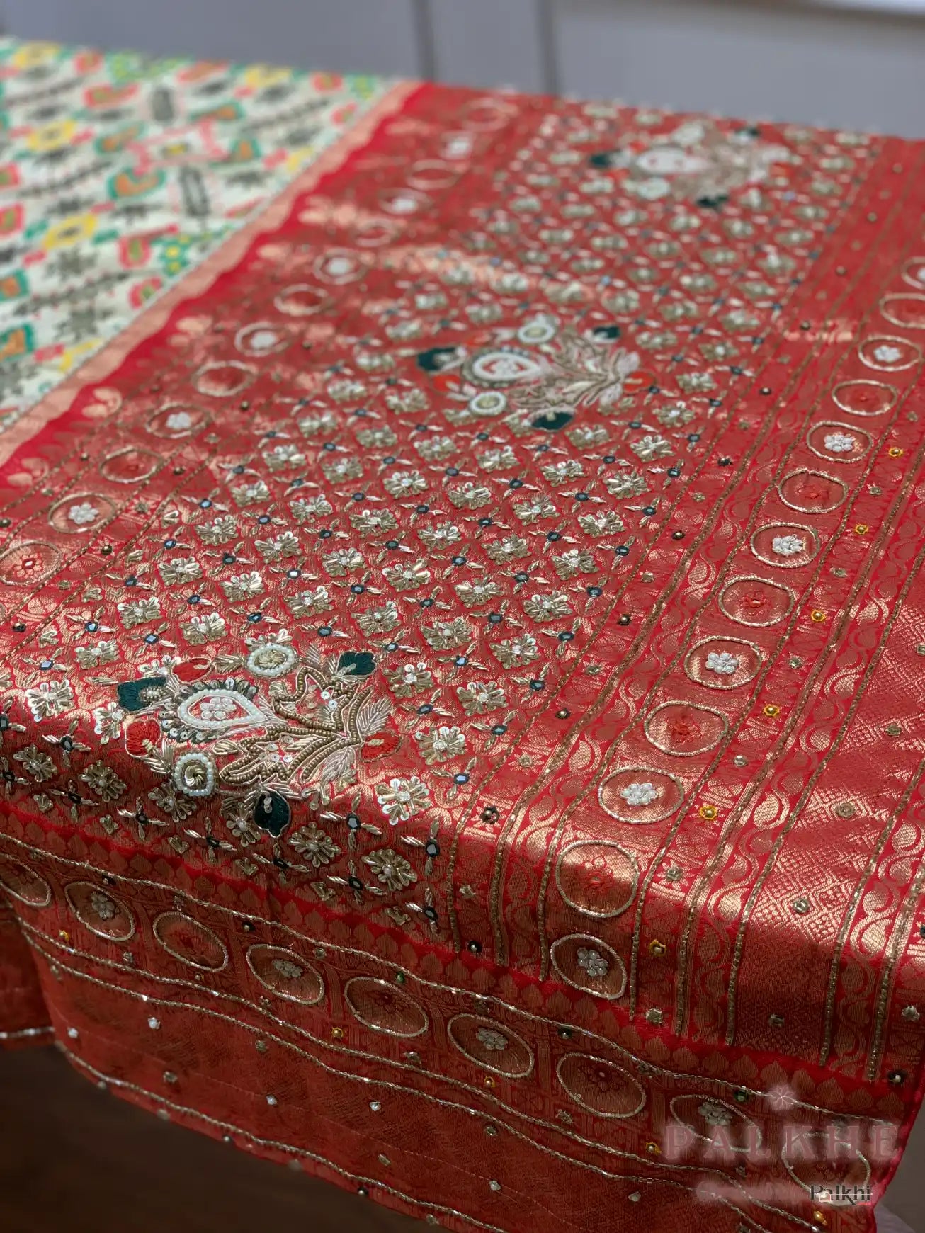 Beige Tissue Silk Patola x Hand Embroidery