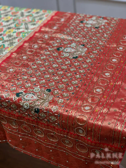 Beige Tissue Silk Patola x Hand Embroidery