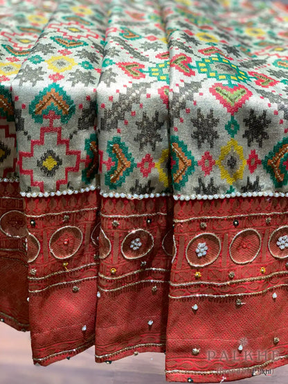 Beige Tissue Silk Patola x Hand Embroidery