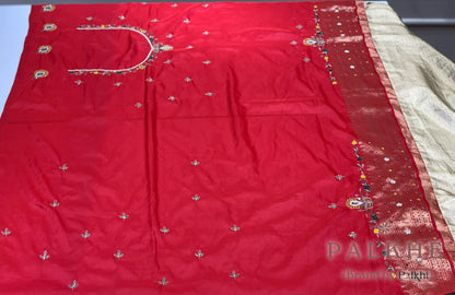 Beige Tissue Silk Patola x Hand Embroidery