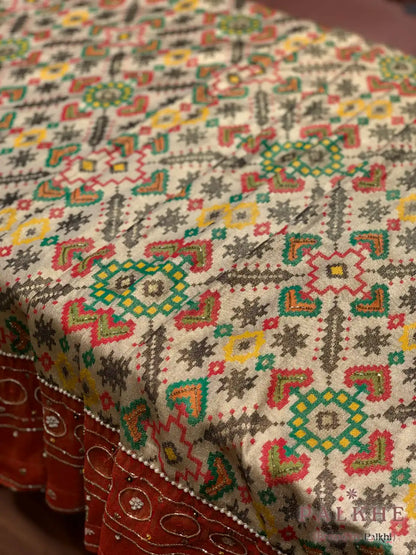 Beige Tissue Silk Patola x Hand Embroidery
