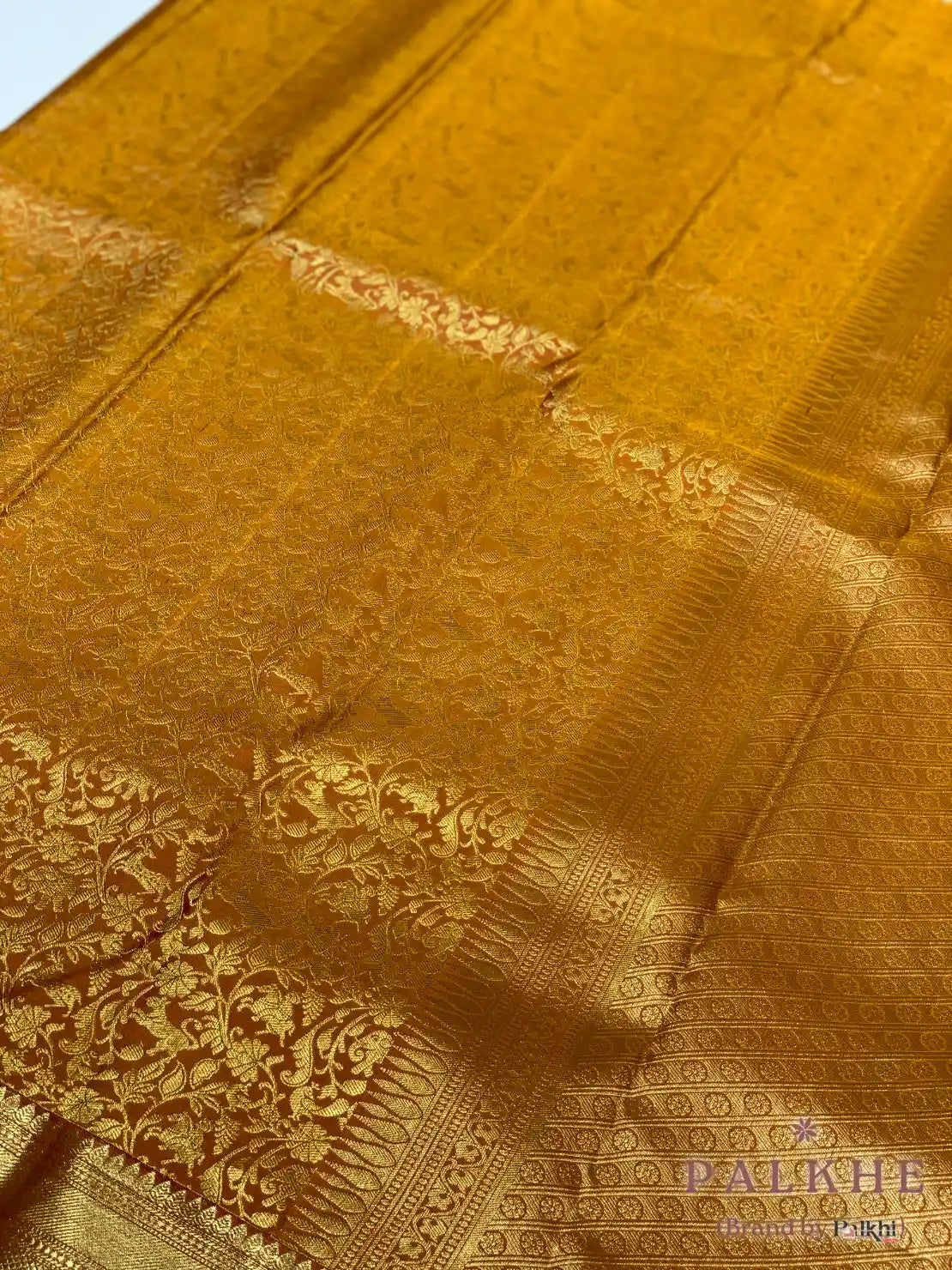 Rust Orange Kanjivaram Floral Jaal in Pure Silk