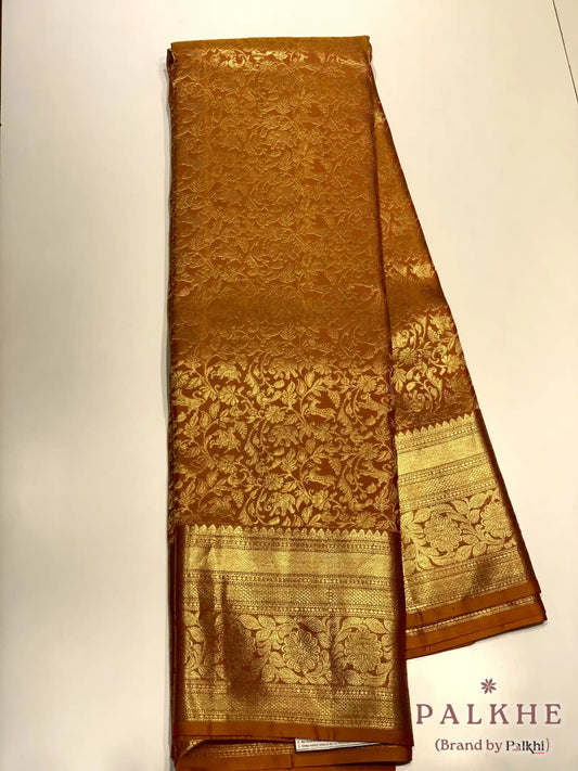 Rust Orange Kanjivaram Floral Jaal in Pure Silk