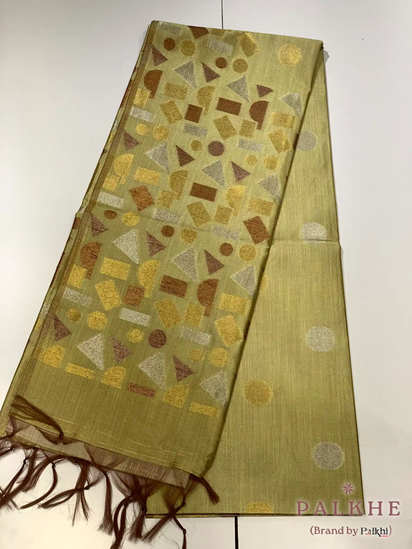 Mint Green Tussar Silk Geometric