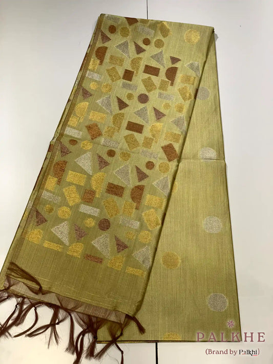 Mint Green Tussar Silk Geometric