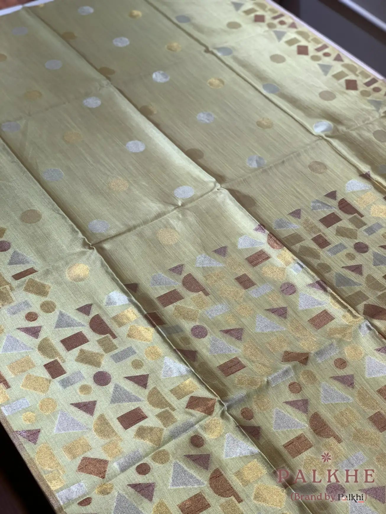 Mint Green Tussar Silk Geometric