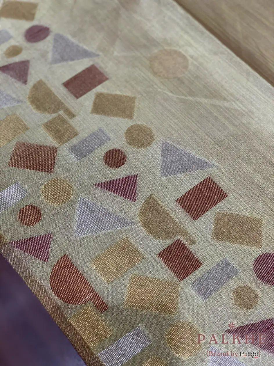 Mint Green Tussar Silk Geometric