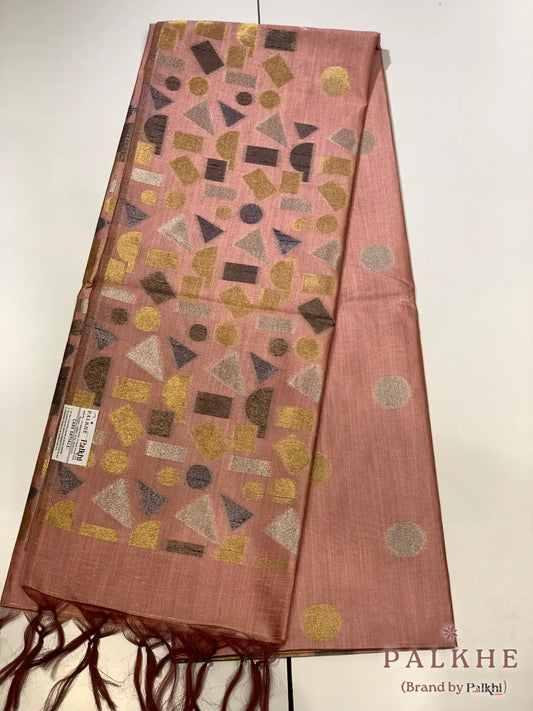 Peach Tussar Silk Geometric