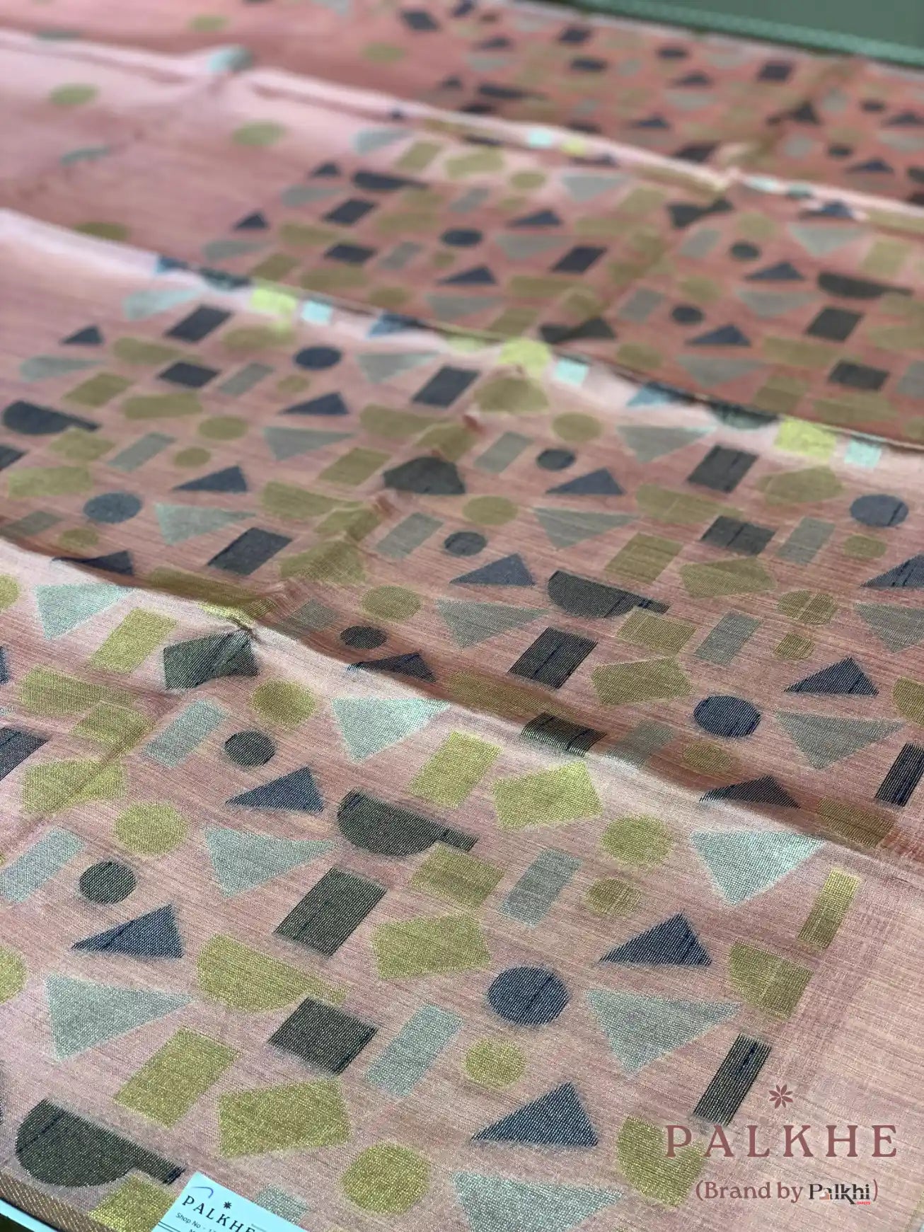 Peach Tussar Silk Geometric