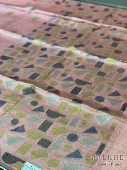 Peach Tussar Silk Geometric