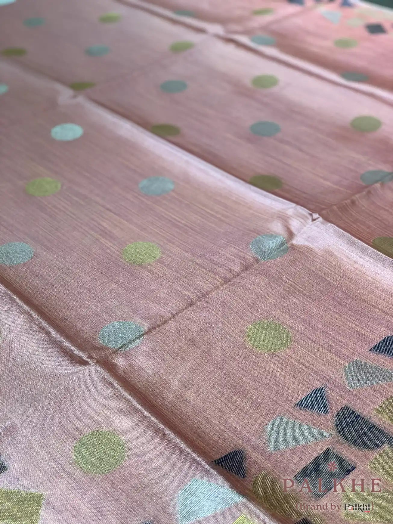 Peach Tussar Silk Geometric