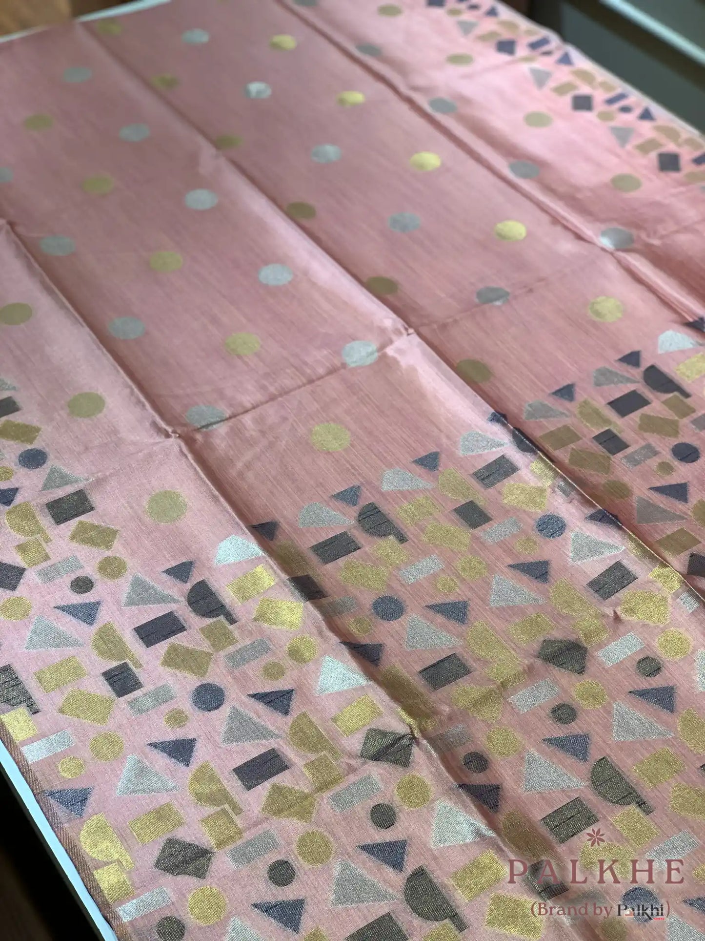 Peach Tussar Silk Geometric