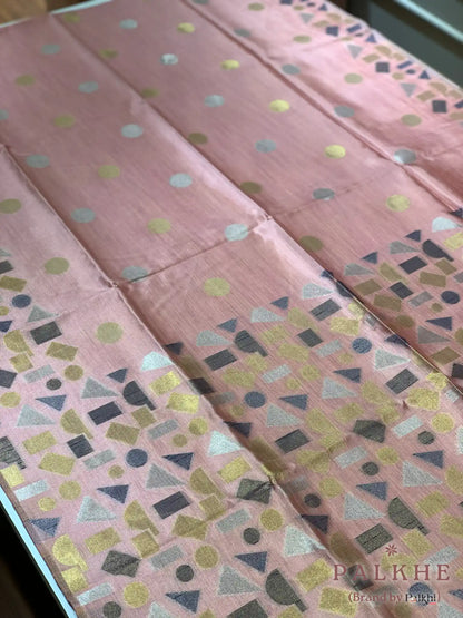 Peach Tussar Silk Geometric