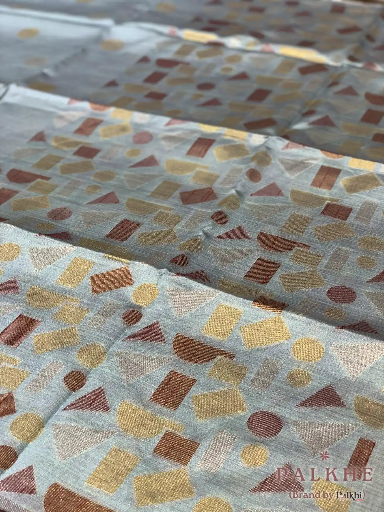 Aqua Blue Tussar Silk Geometric