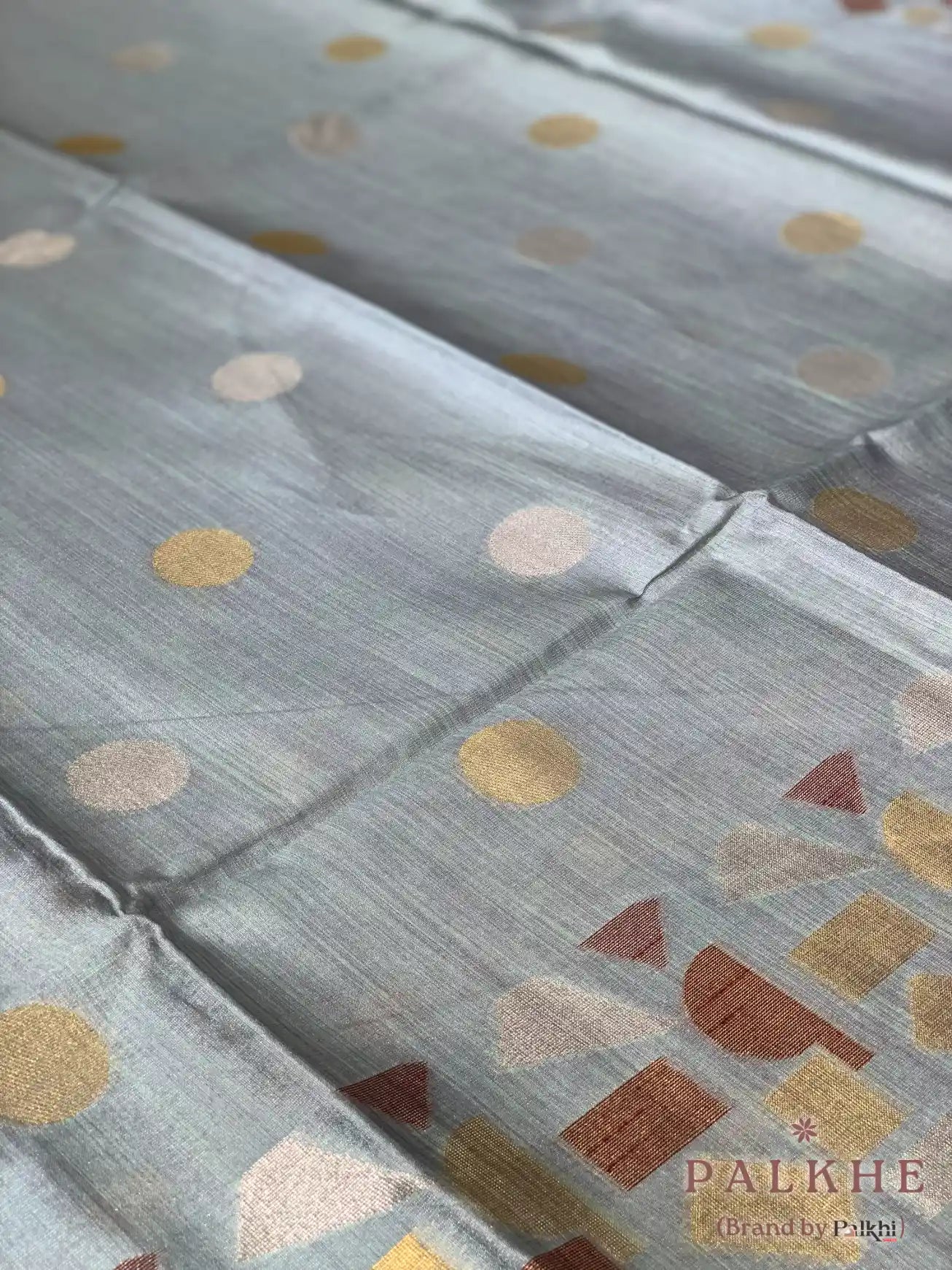 Aqua Blue Tussar Silk Geometric