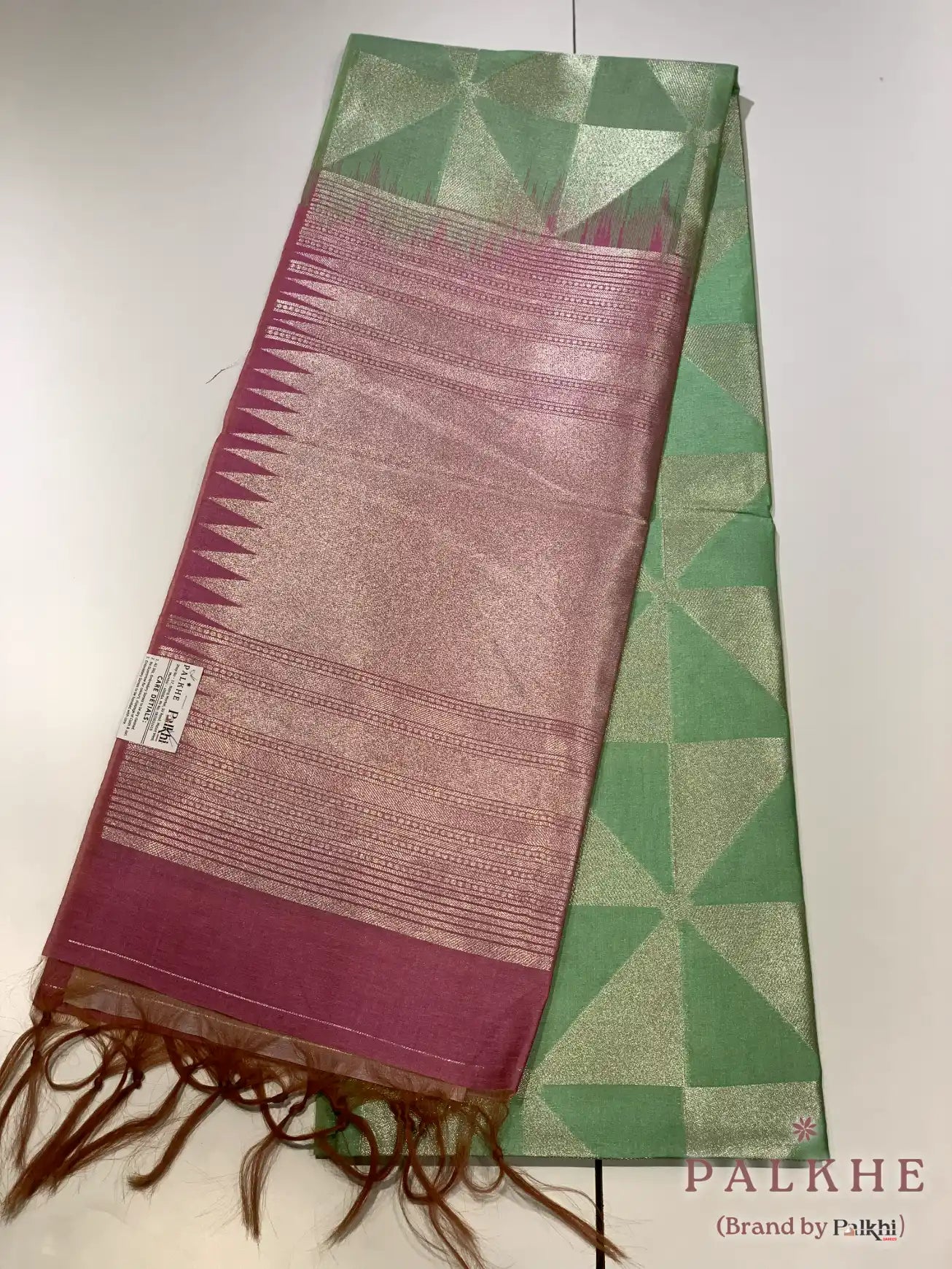 Green Tussar Silk Geometric