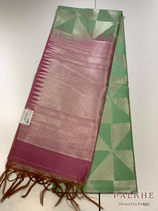 Green Tussar Silk Geometric