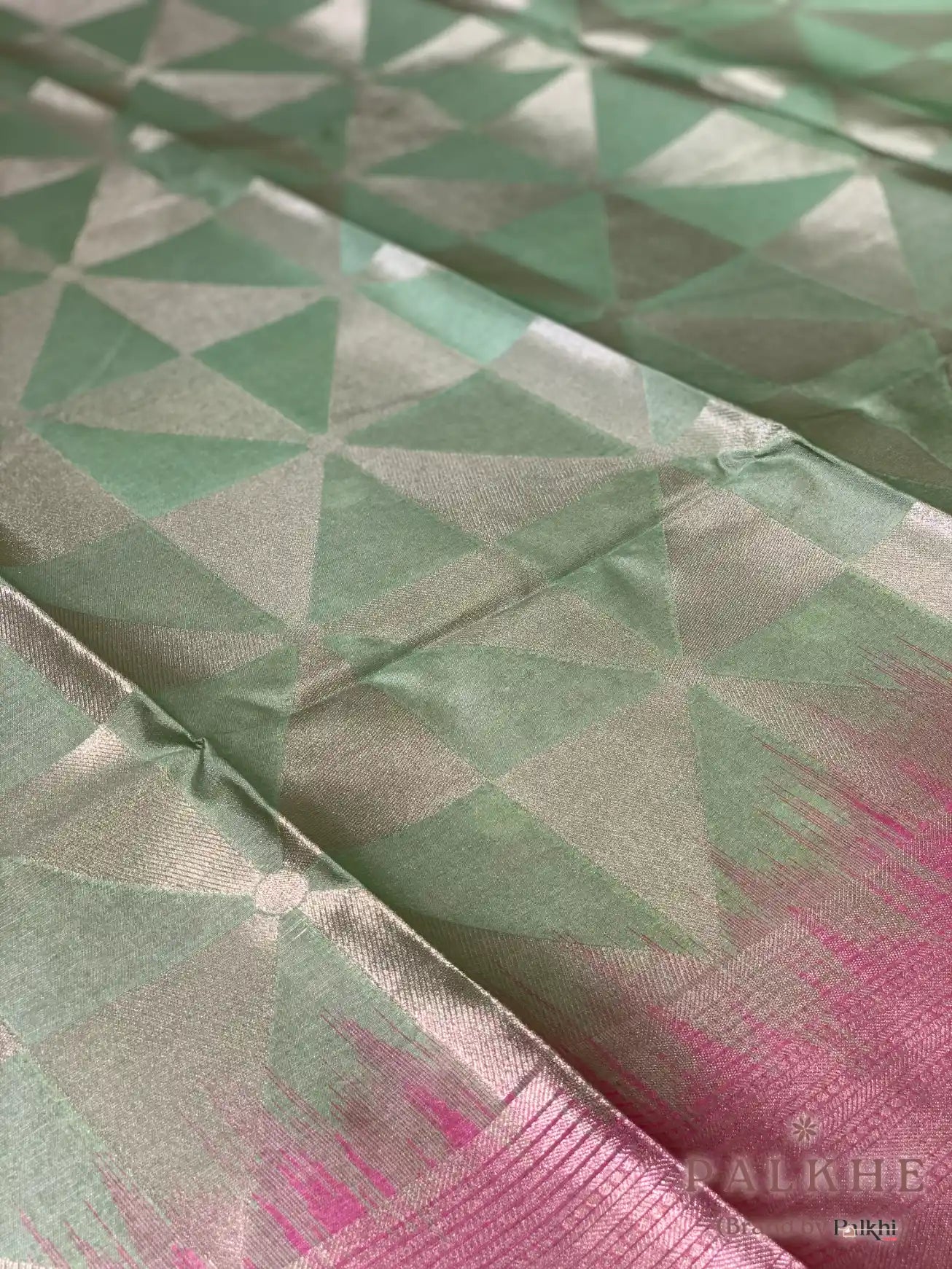 Green Tussar Silk Geometric