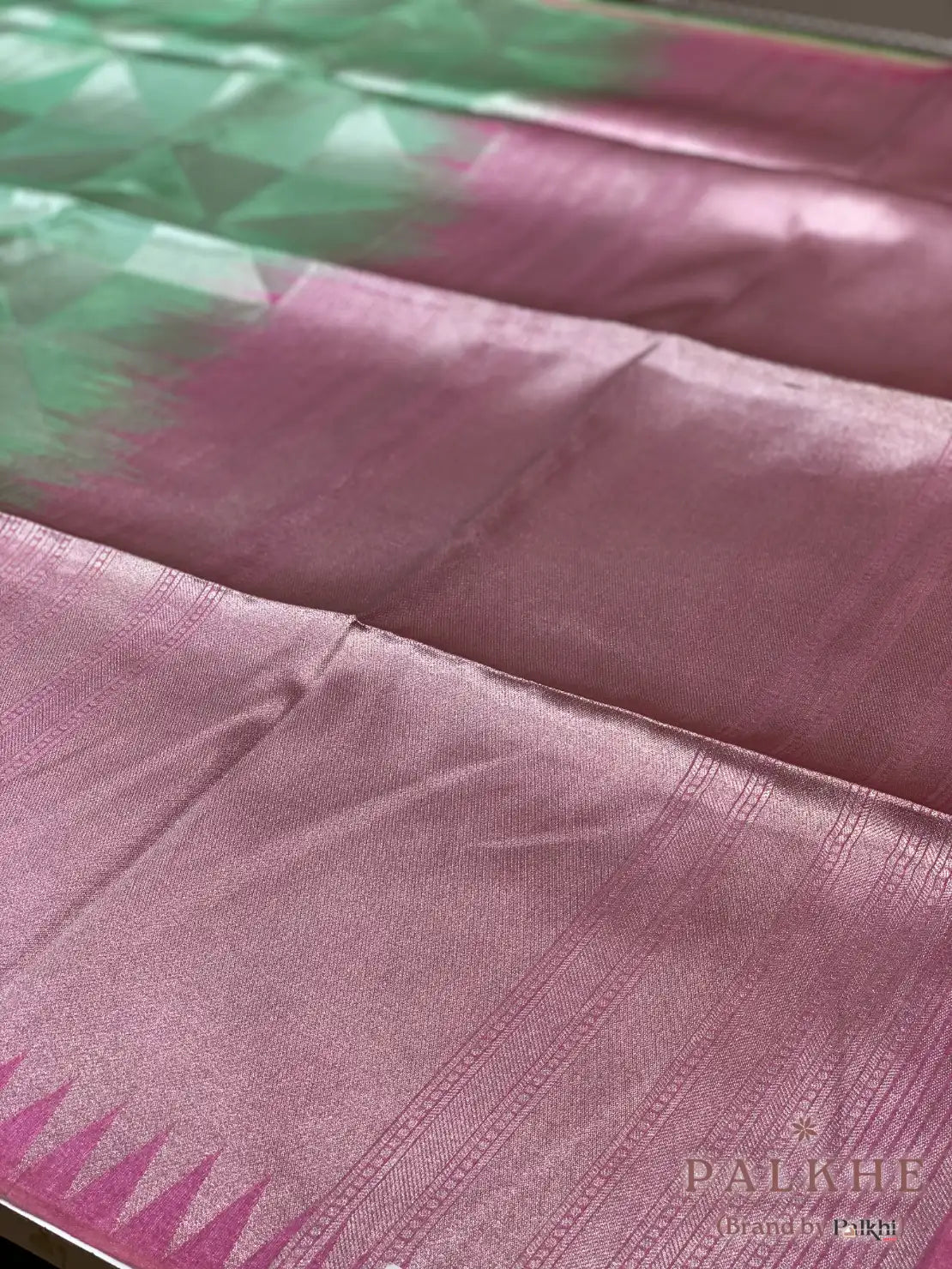 Green Tussar Silk Geometric
