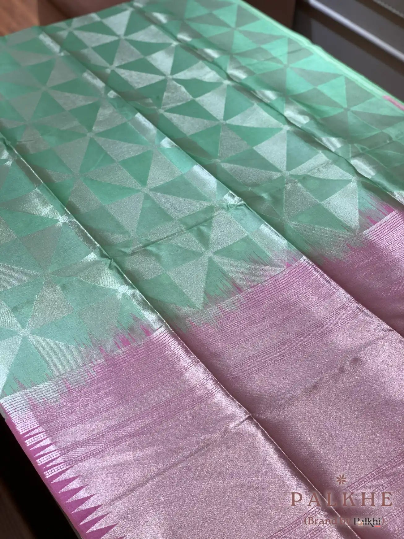 Green Tussar Silk Geometric