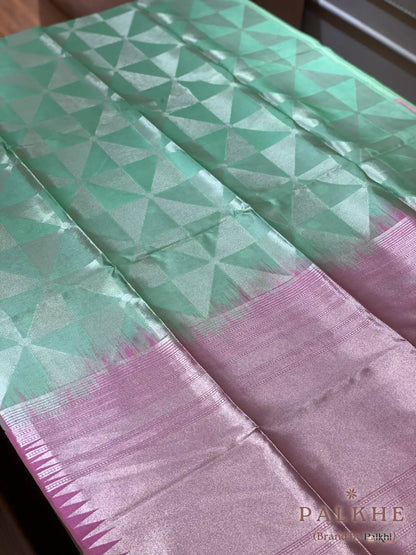 Green Tussar Silk Geometric
