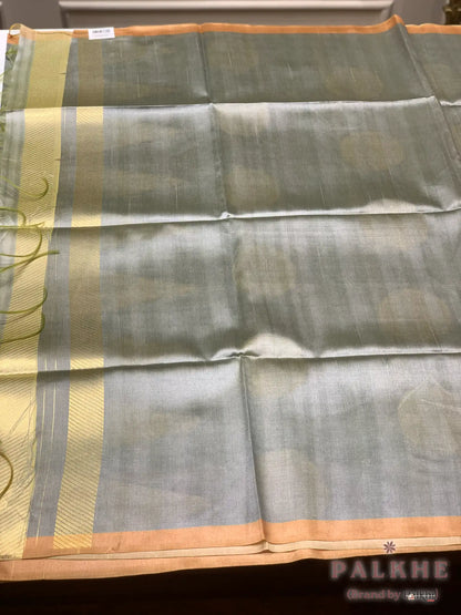 Aqua Blue Tussar Silk Geometric