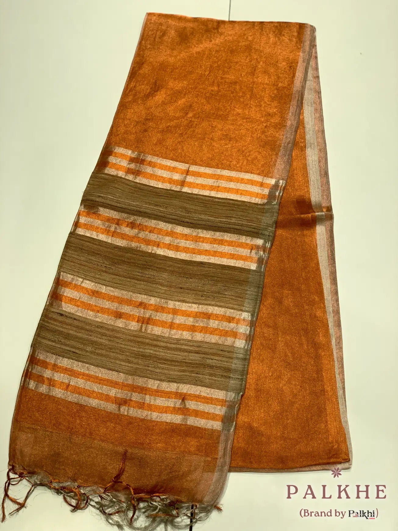 Rust Orange and Beige Double Shaded Tussar silk