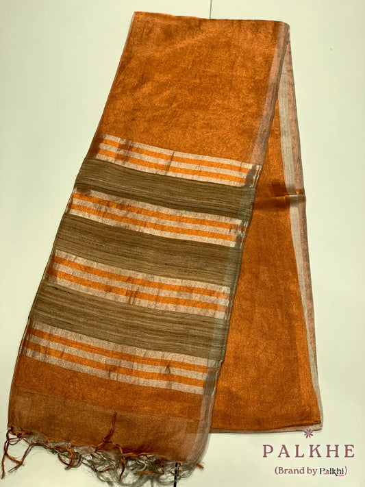 Rust Orange and Beige Double Shaded Tussar silk