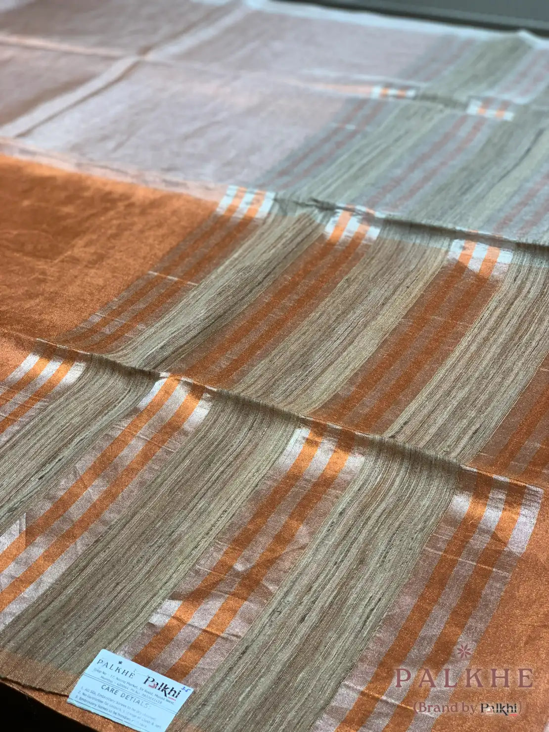Rust Orange and Beige Double Shaded Tussar silk