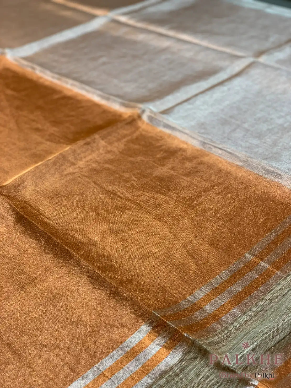 Rust Orange and Beige Double Shaded Tussar silk